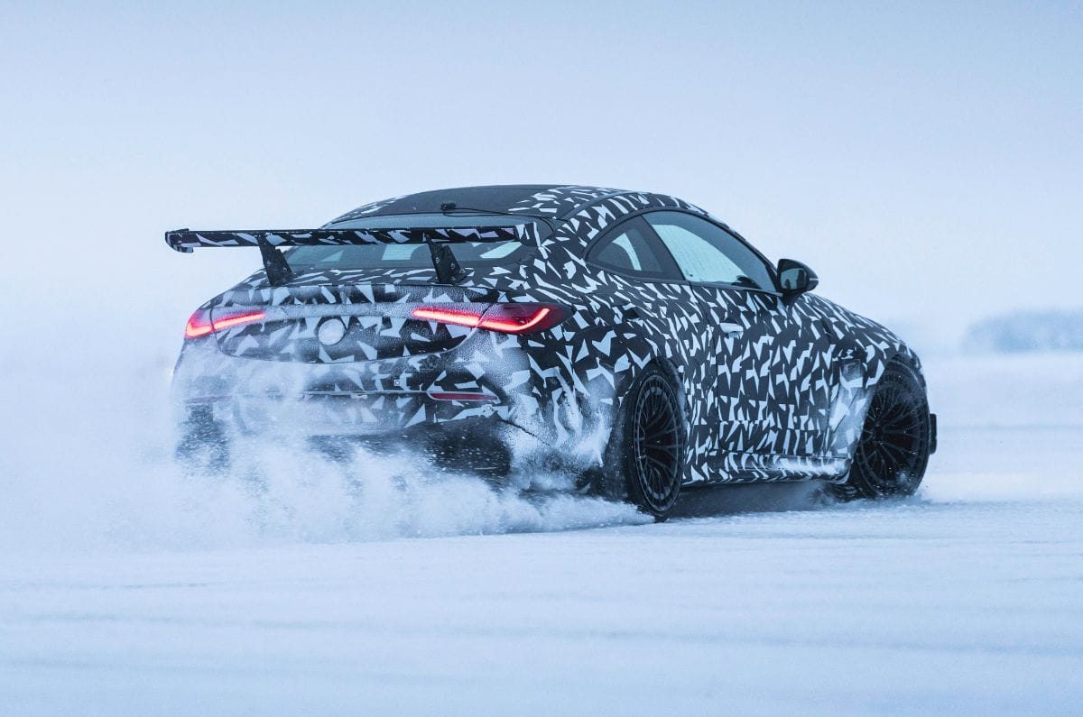 Mercedes-Benz CLE Mythos camo rear three quarter