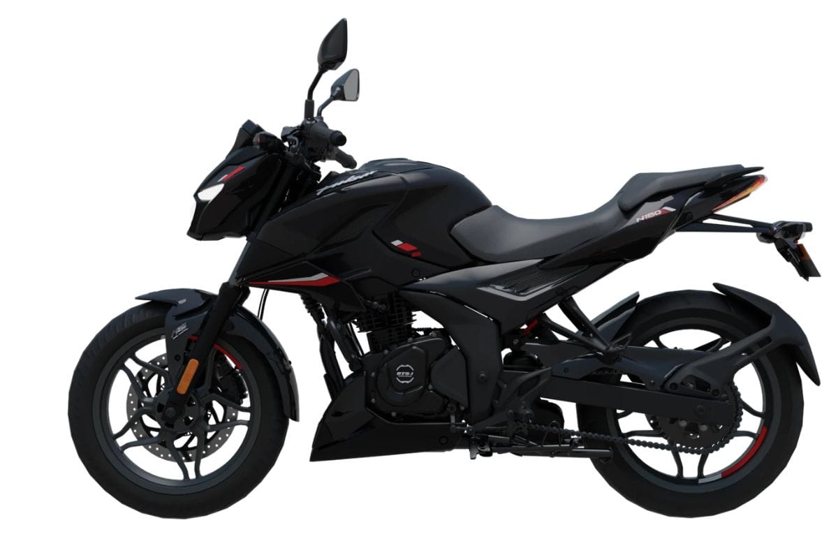 Bajaj Pulsar N160 black left side profile static in studio