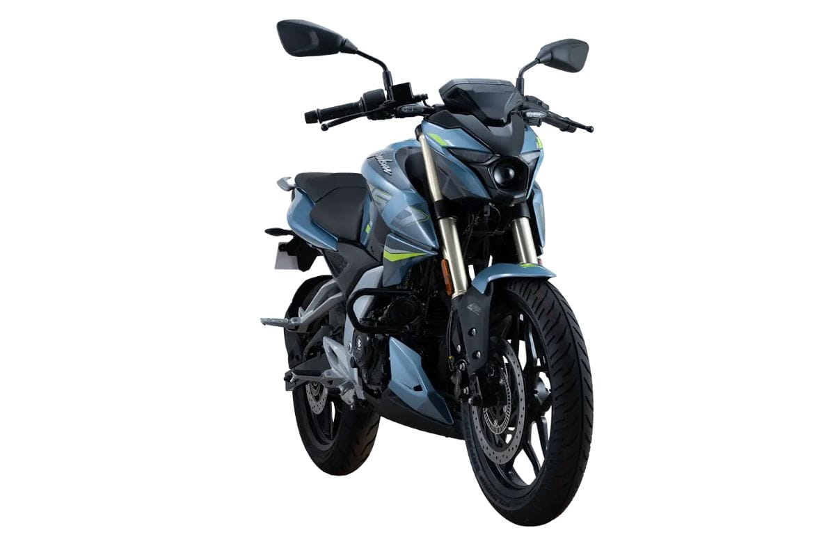 Bajaj Pulsar N160 blue front right side static in studio