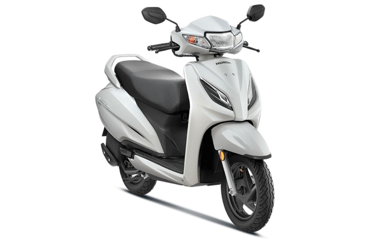 Honda Activa 110 DLX white colour front right side static in studio