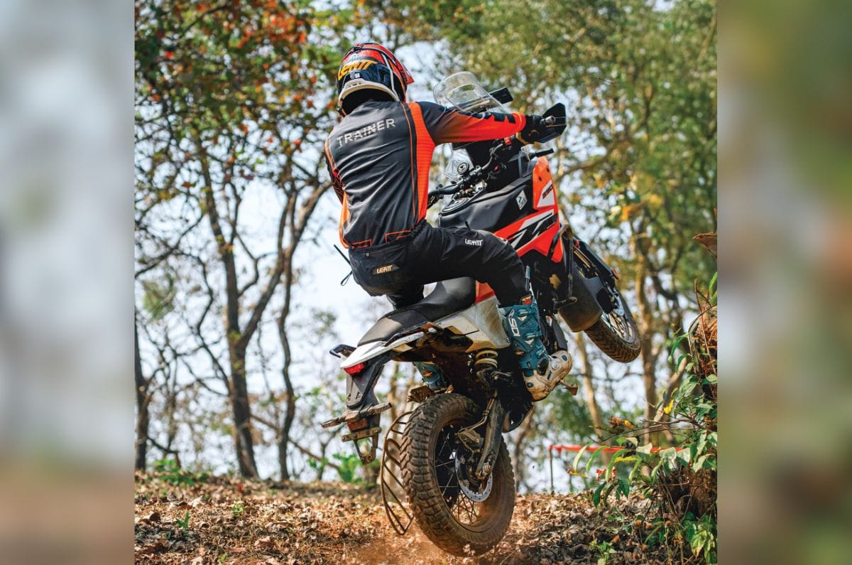 KTM 390 Adventure jump shot off road rear right angle