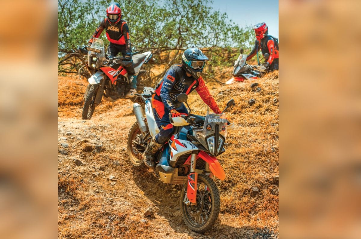 KTM 890 Adventure R off road riding shot front right angle