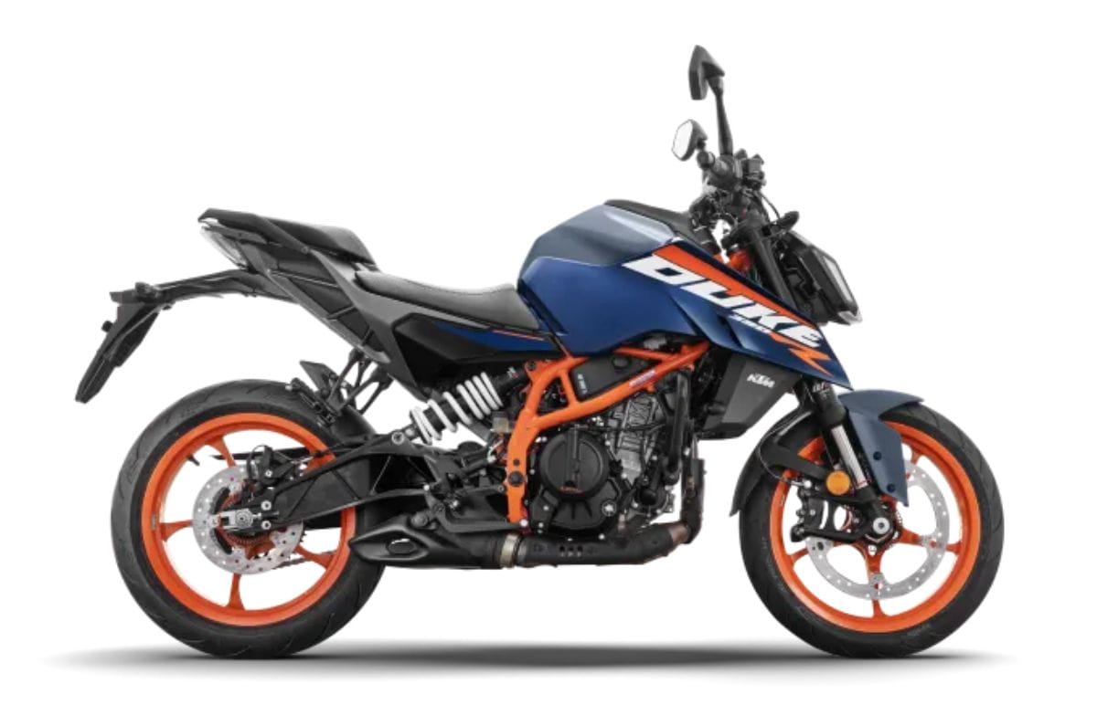 KTM 390 Duke R blue right side profile static in studio