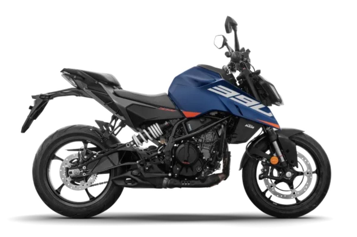 KTM 390 Duke blue right side profile static in studio