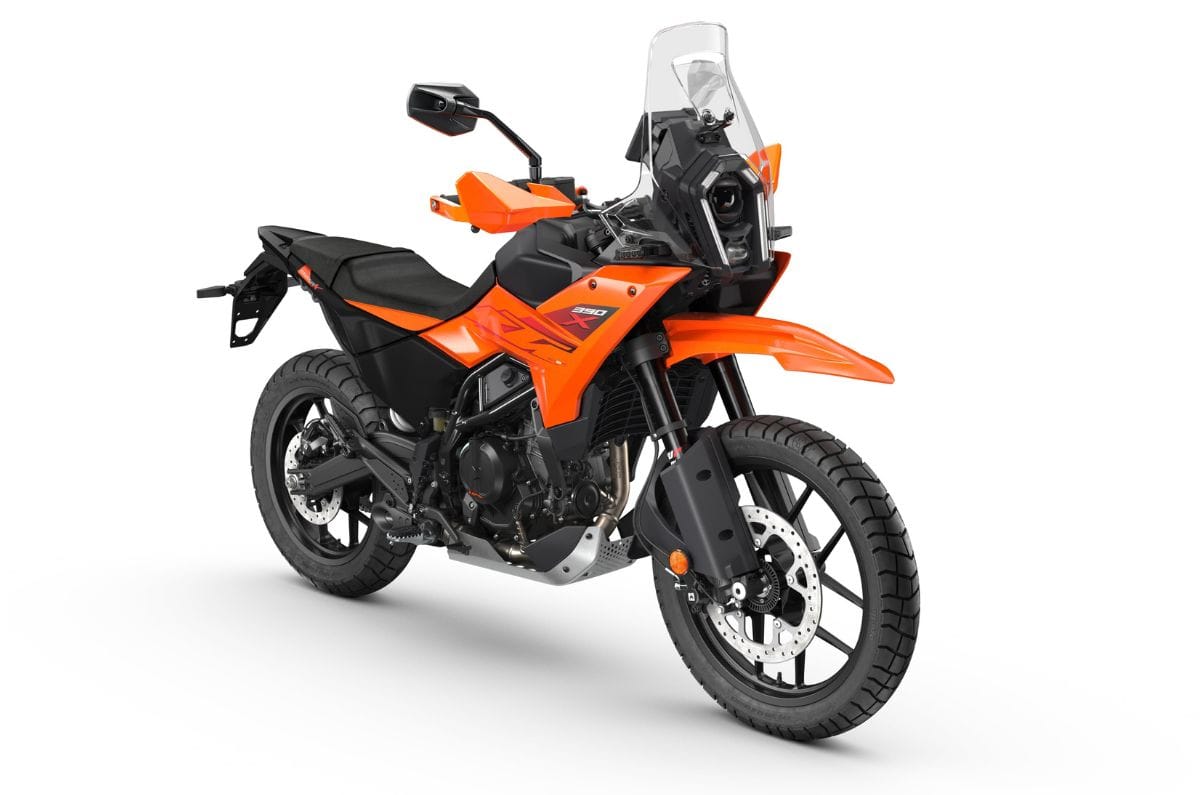 KTM 390 Adventure X front right side static in studio