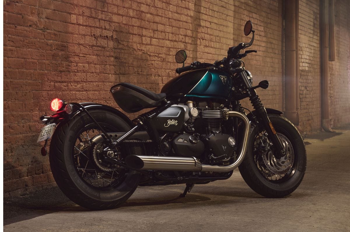 Triumph Bonneville Bobber rear right side static in alley