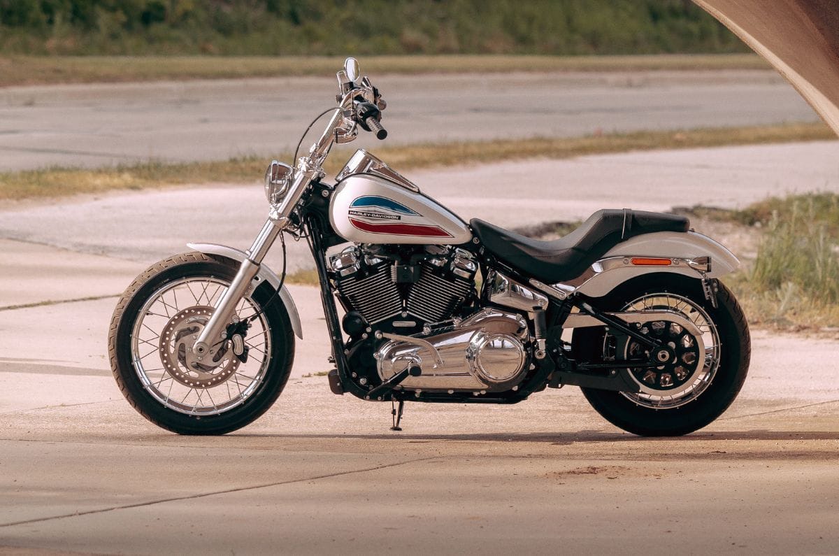 2026 Harley Davidson Super Glide left side profile static in parking lot
