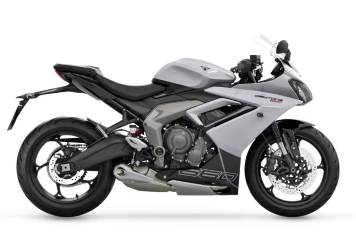Triumph Daytona 660 right side profile static in studio