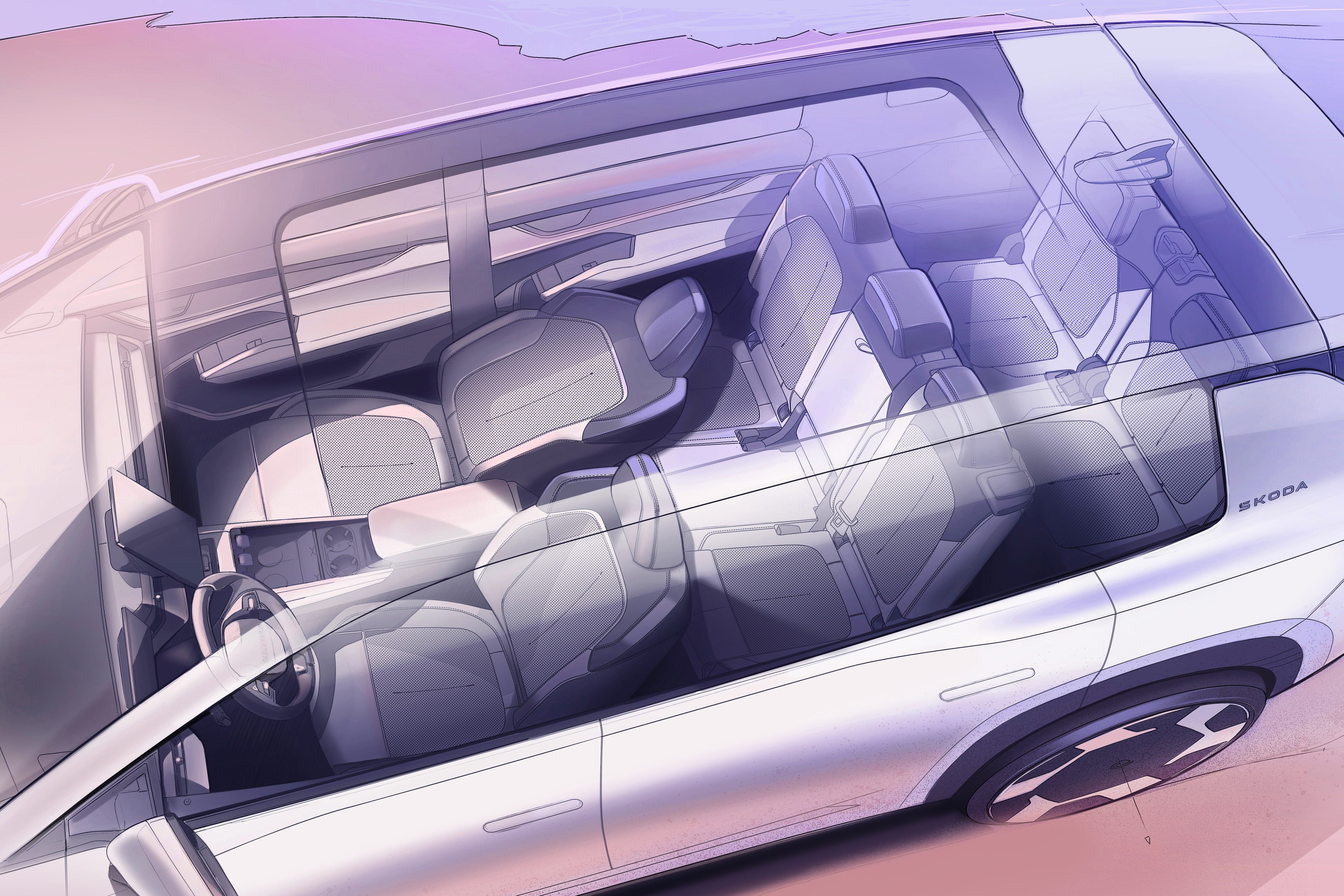 Skoda Peaq electric SUV interior previewed via new sketches