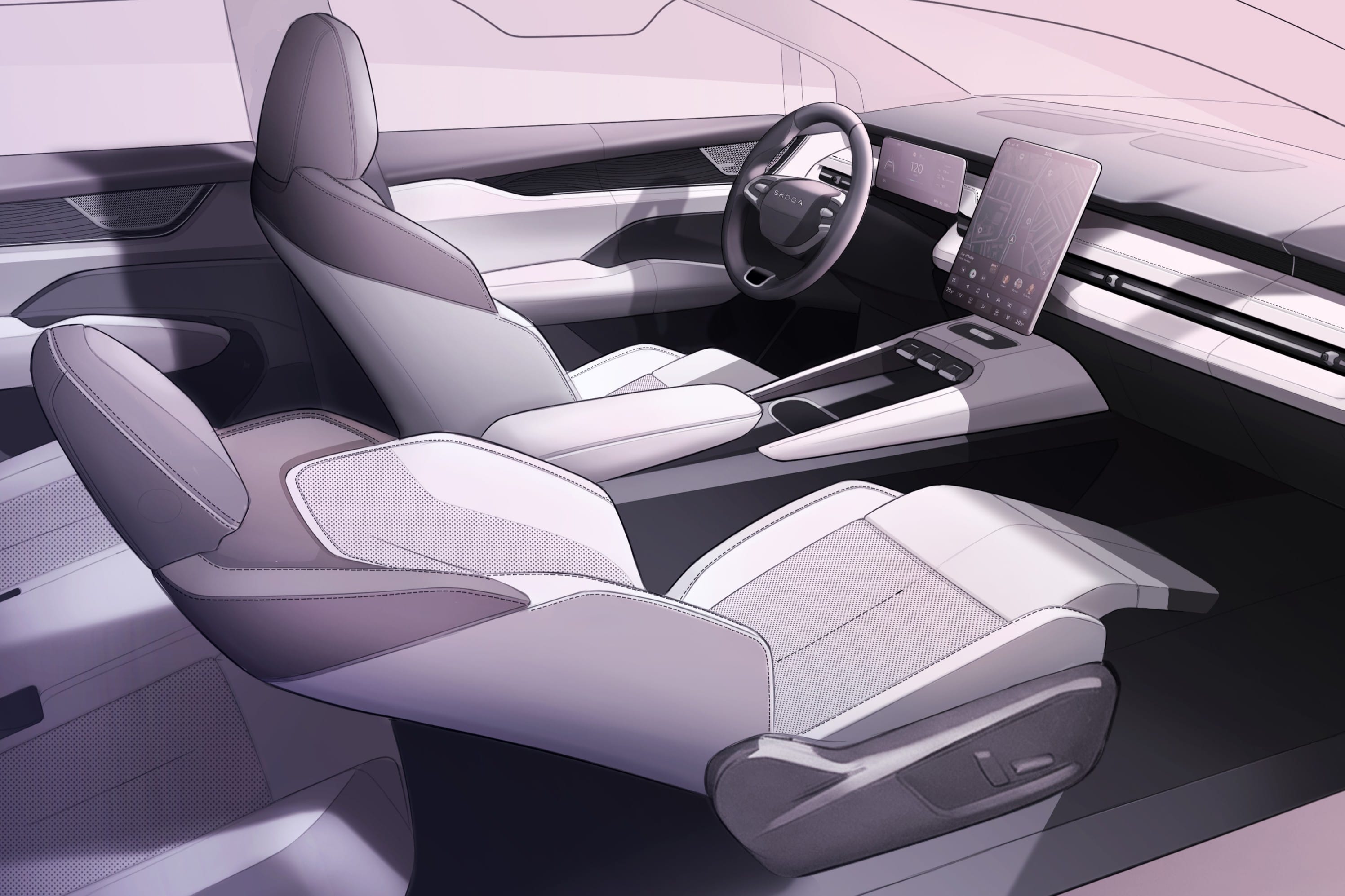 Skoda Peaq electric SUV interior previewed via new sketches