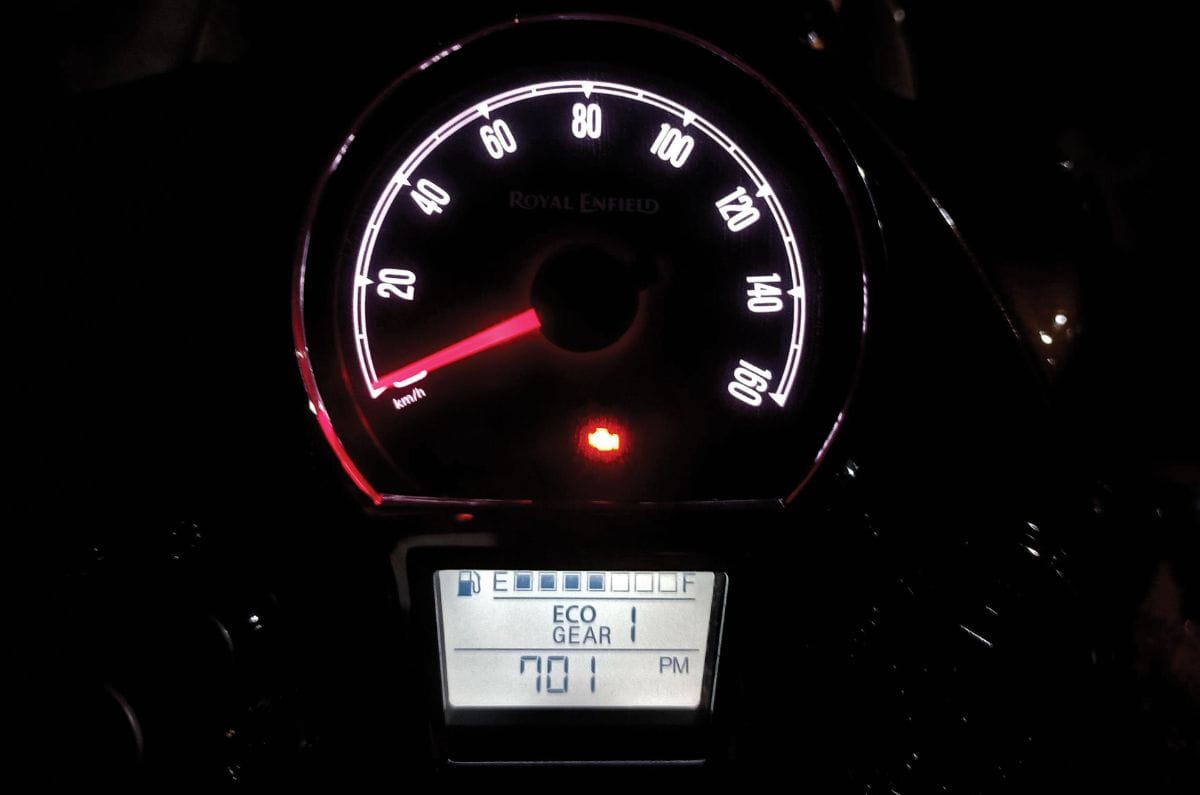 Royal Enfield Goan Classic 350 display with check engine light on