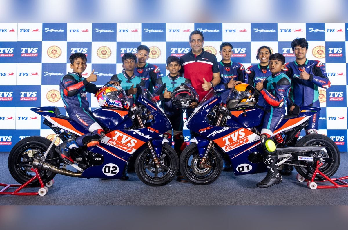 TVS Apache RR 200 race bike with young riders