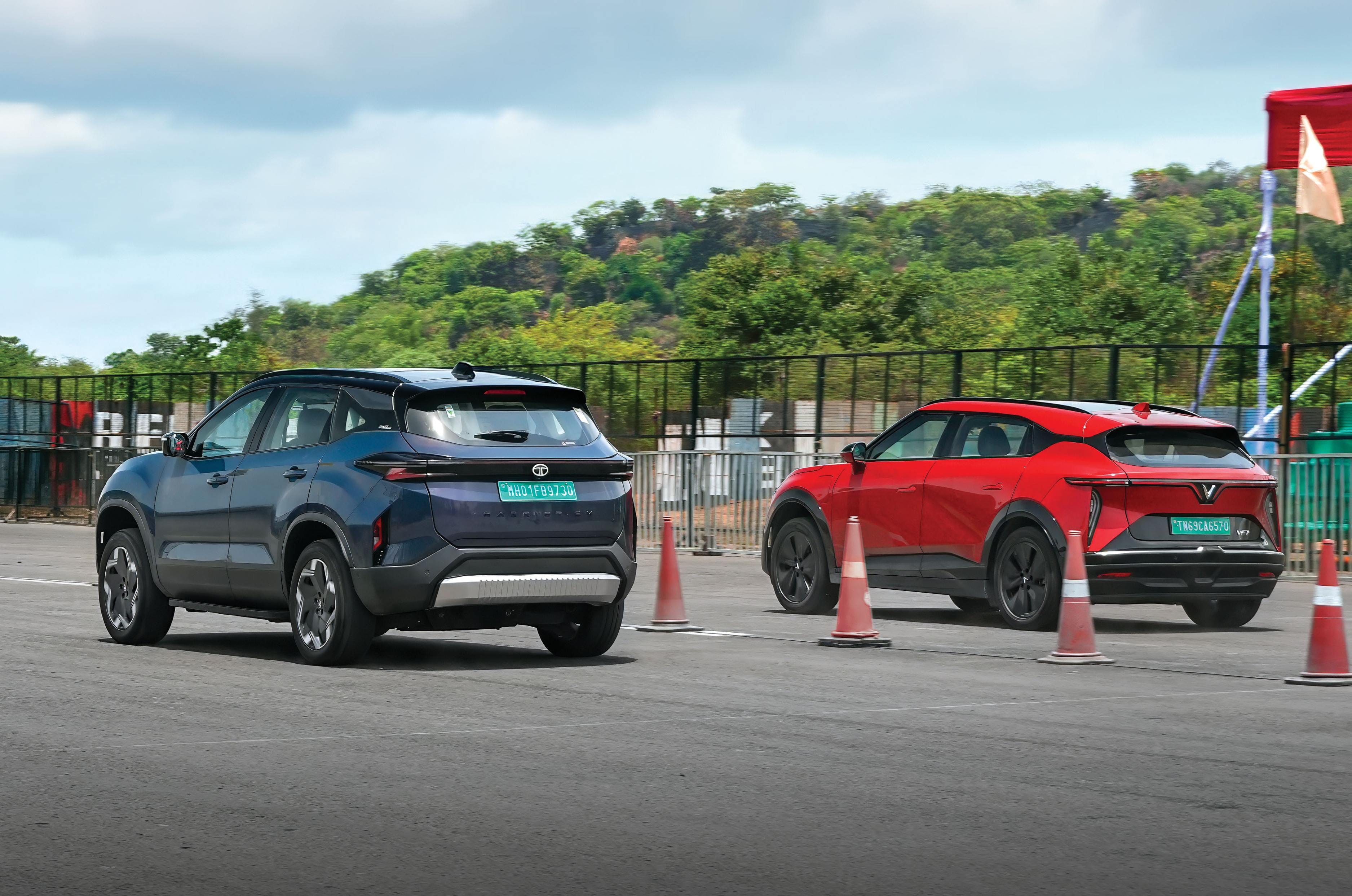 Tata Harrier EV vs Mahindra XEV 9e vs Vinfast VF 7: quarter mile race