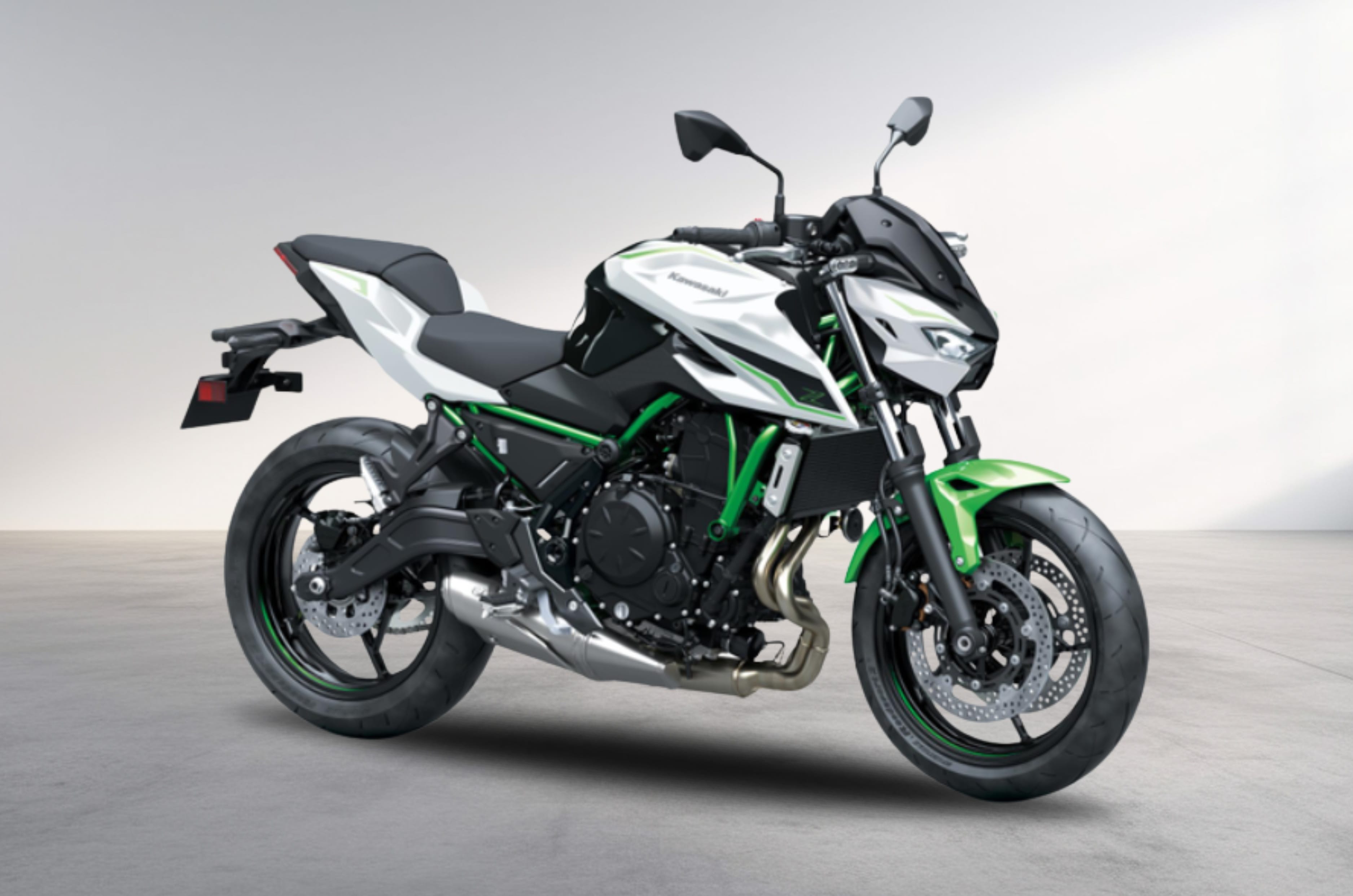 Kawasaki Z650 S in White colour with green highlights