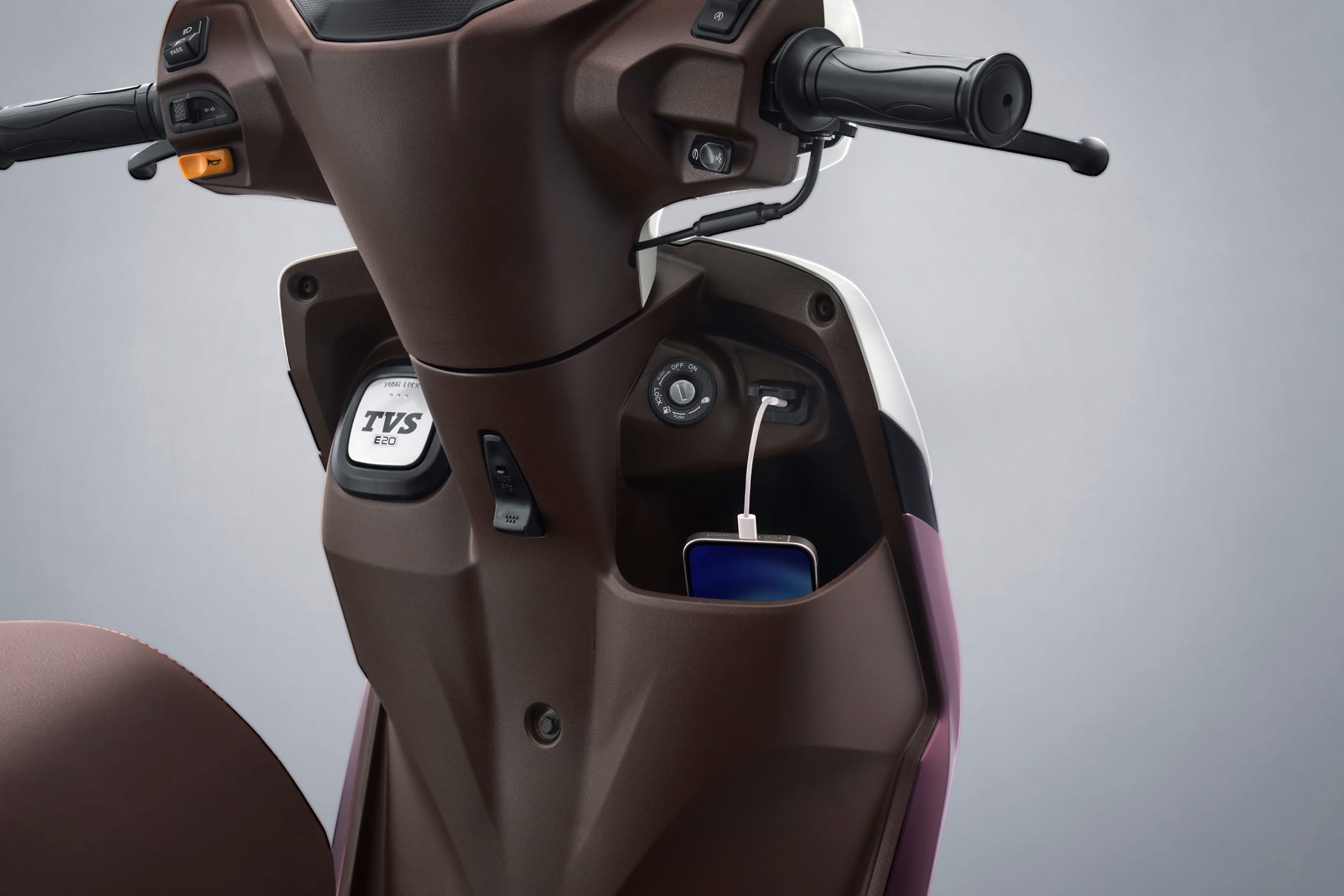 Image showing the Jupiter's front USB charger and apron mounted fuel tank
