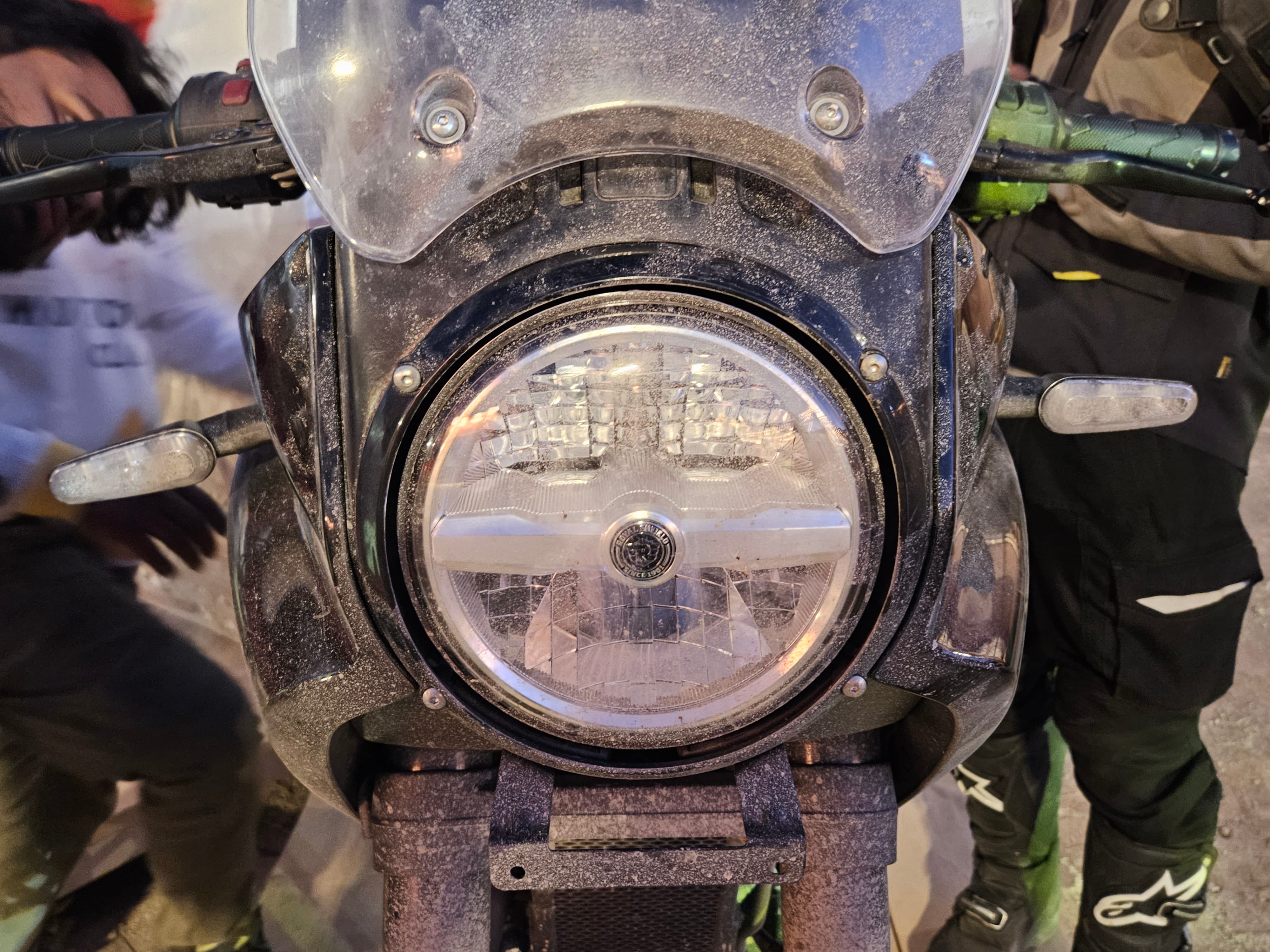 Close up shot of the Himalayan 750's LED headlight