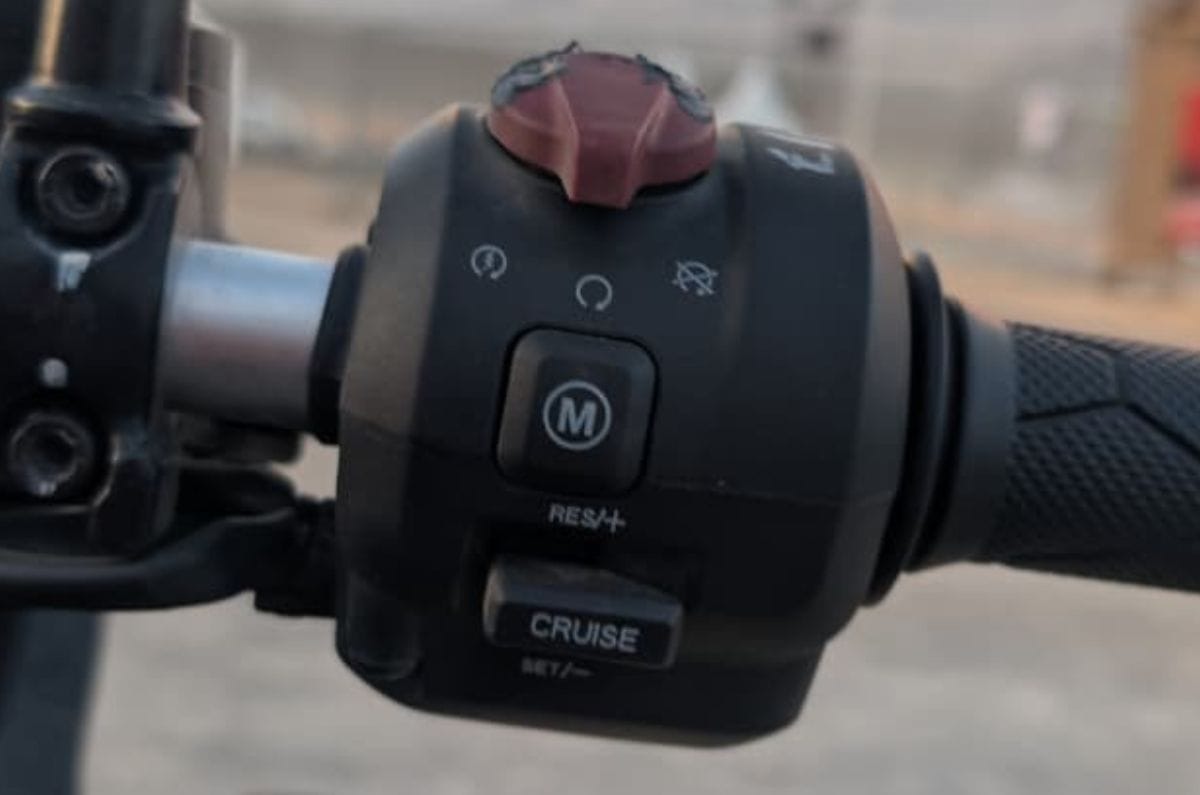 Close up shot of the Cruise controls on the Himalayan 750