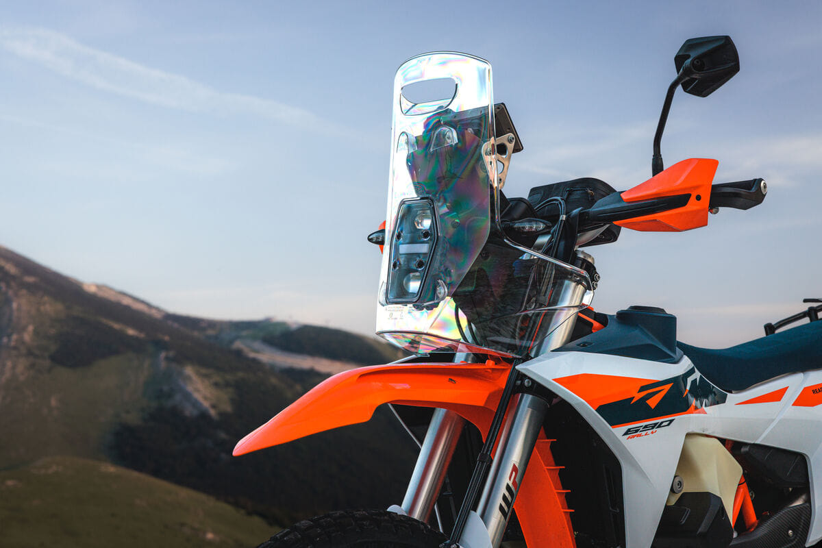 A close up image of the KTM 690 Rally's LED headlight