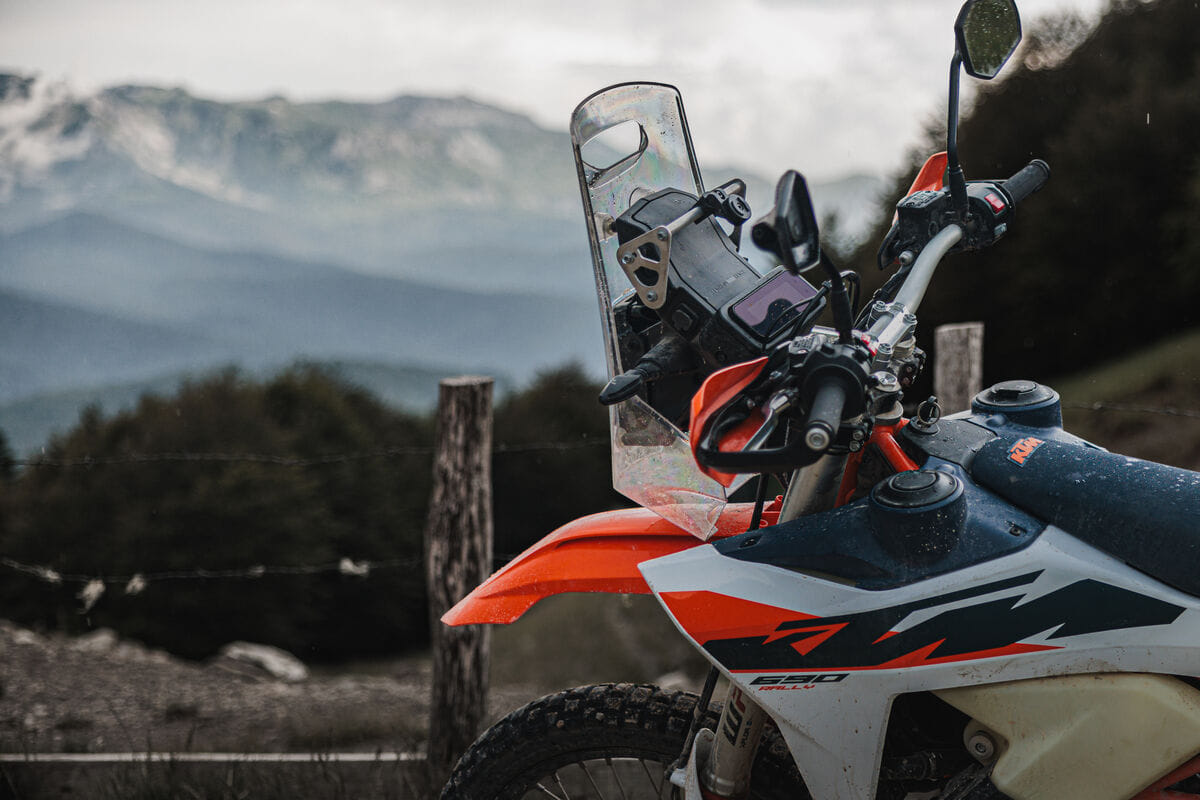 A close up view of the KTM 690 Rally's rally tower from the rear