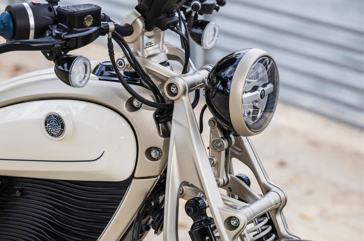 Outside close up of the Flying Flea C6's new LED headlight and indicators.