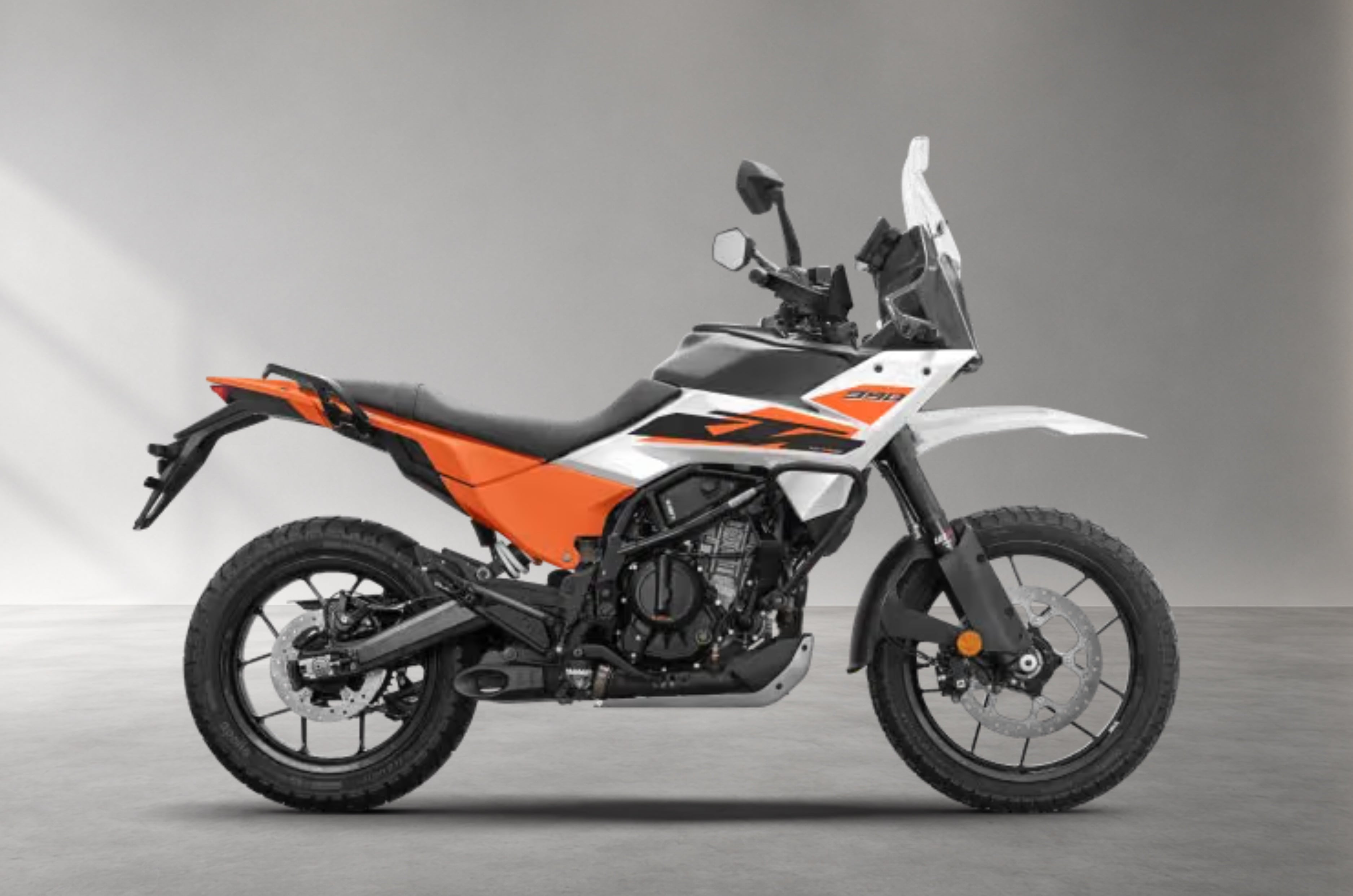 Inside render showing the KTM 390 Adventure with 350cc engine