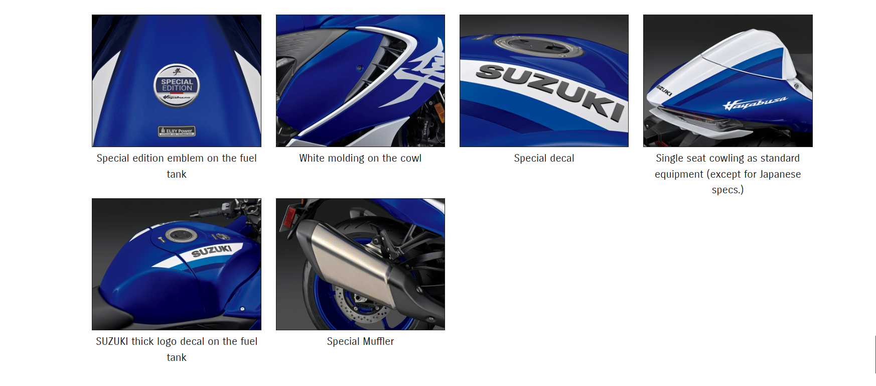 Image listing the exclusive cosmetic changes on the 2026 Suzuki Hayabusa Special Edition