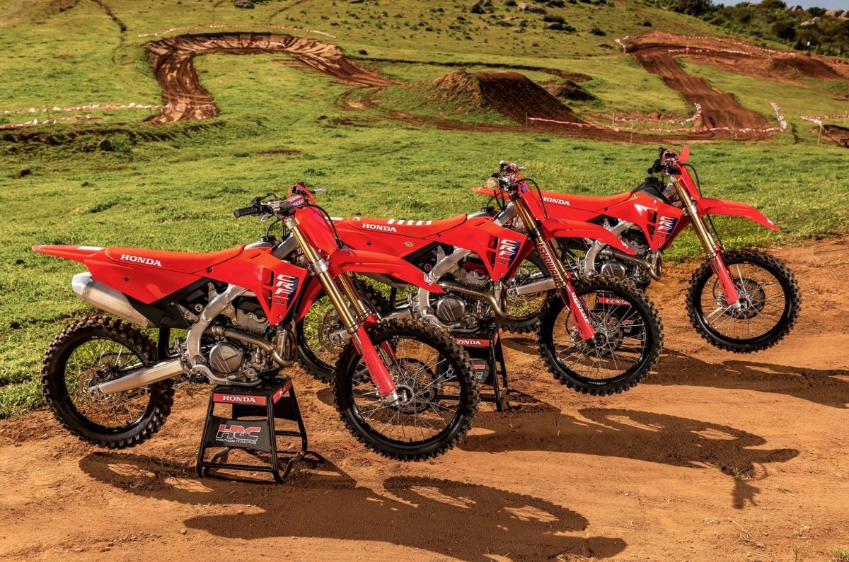 Honda CRF lineup parked off road