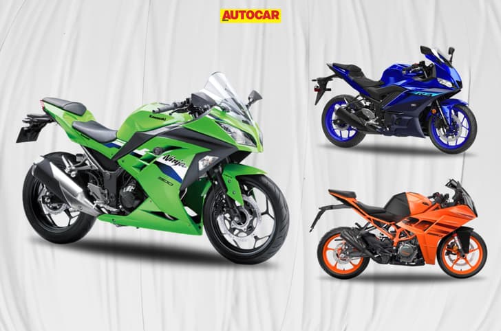 Kawasaki Ninja 300, Yamaha R3, KTM RC 390 composite image