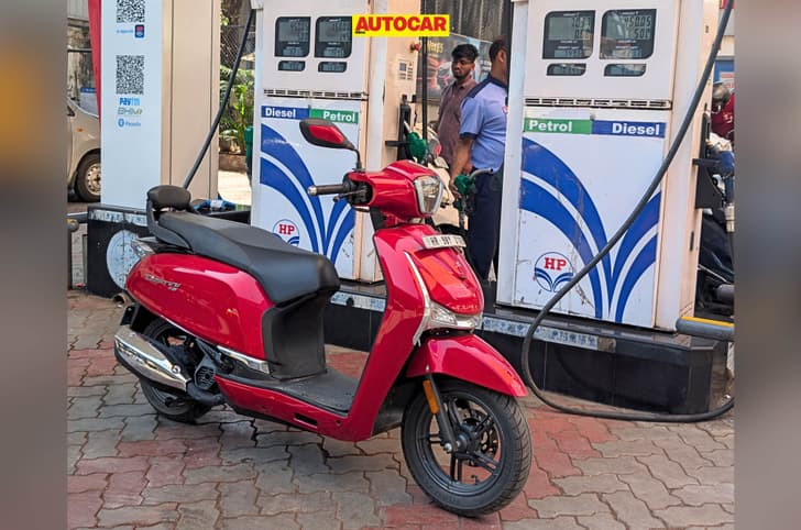 Hero Destini 110 side profile shot at Fuel Pump