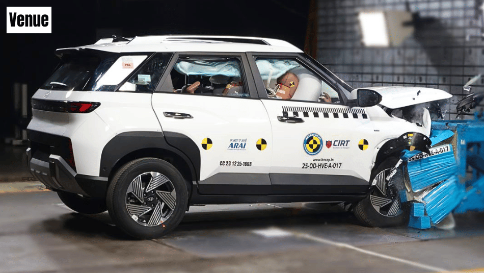 Hyundai Venue frontal offset deformable barrier test.