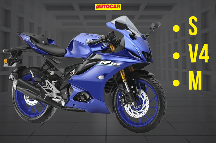 Yamaha R15 V4 blue front right side static in studio
