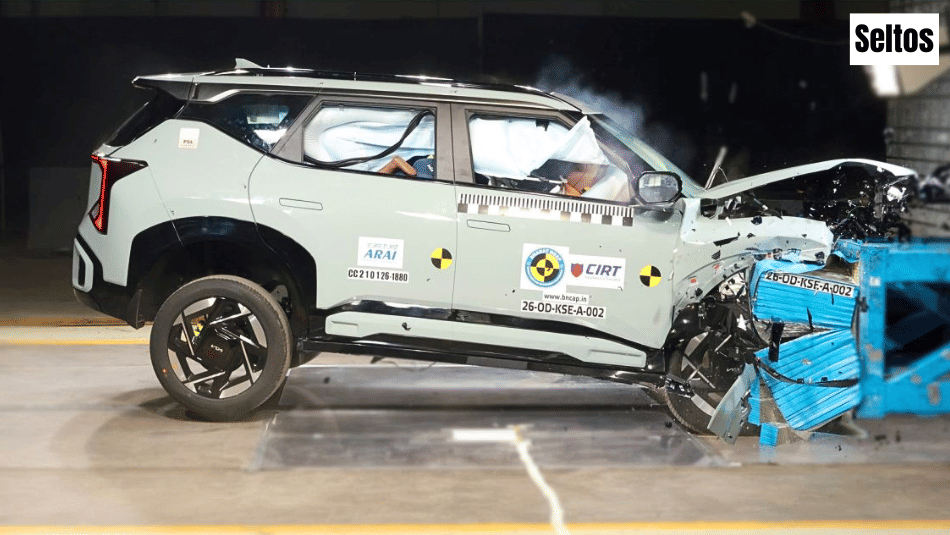 Kia Seltos frontal offset deformable barrier test.