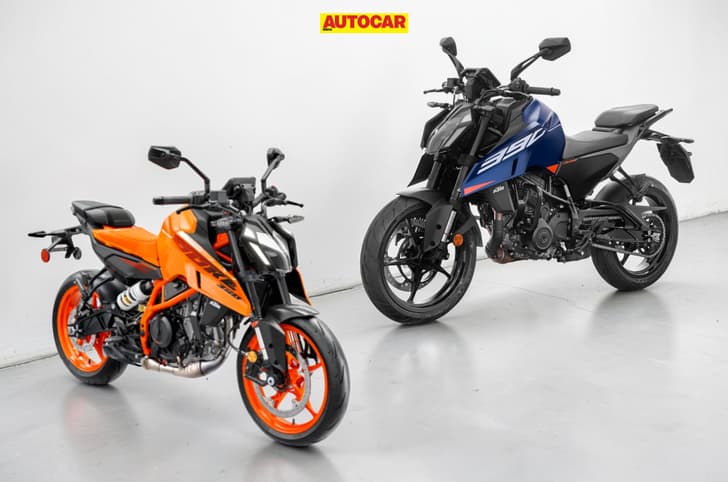 Old and new KTM 390 Duke composite image