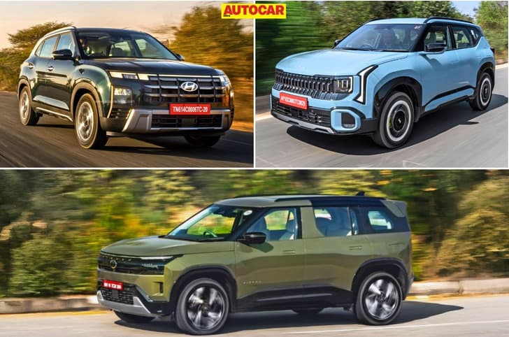 Creta, Seltos, Sierra front quarter panning