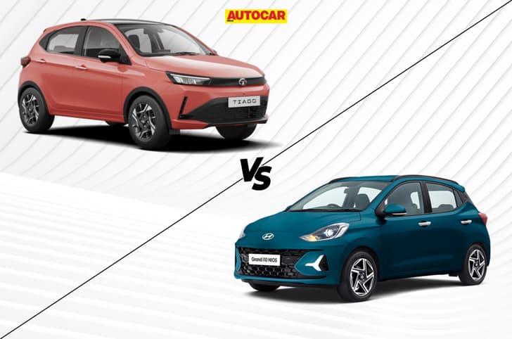 Tata Tiago and Hyundai Grand i10 Nios front quarter static