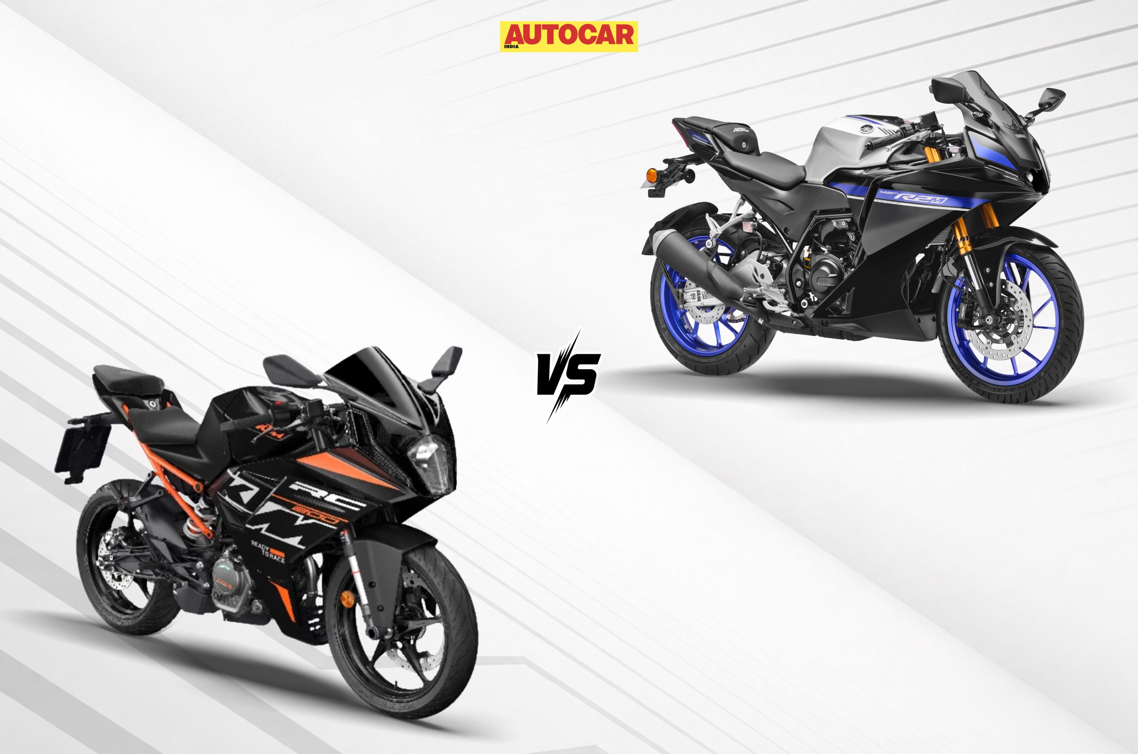 An image showing front right three quarter of the Yamaha YZF-R2 and KTM RC 200