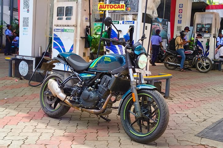 RE Guerrilla 450 Apex at a petrol pump in India