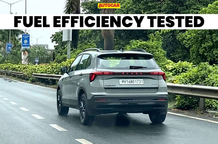 Action image showing the Skoda Kushaq 1.0 AT's rear profile.