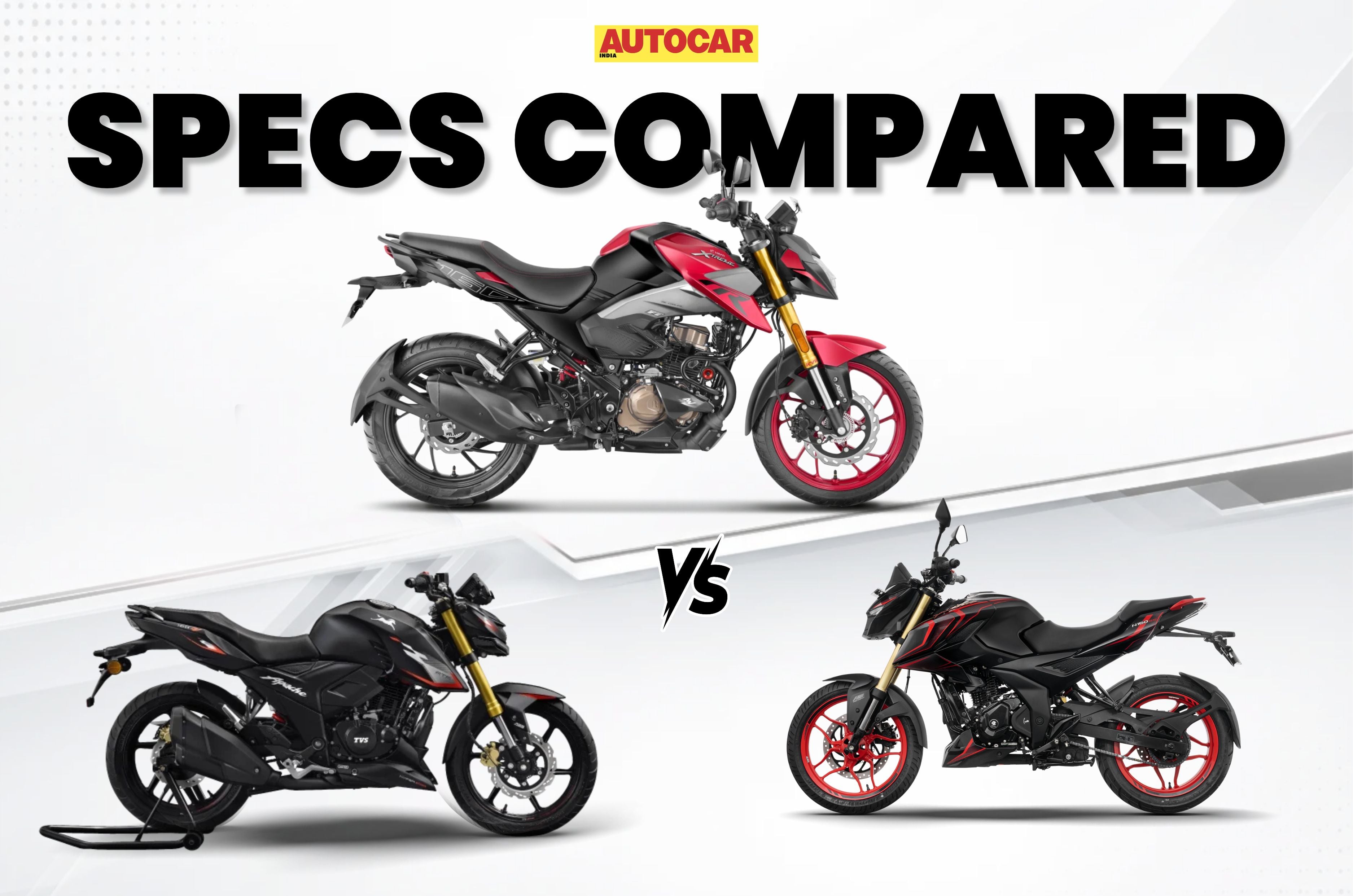 Hero Xtreme 160R Carbon, Pulsar N160 SS and TVS Apache RTR 160 4V in clockwise direction.