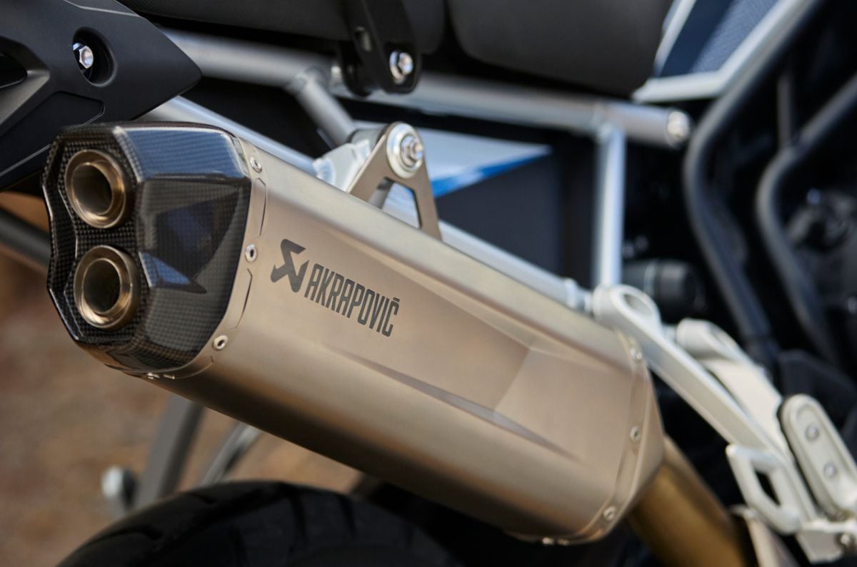 Triumph 900 Akrapovic exhaust detail shot
