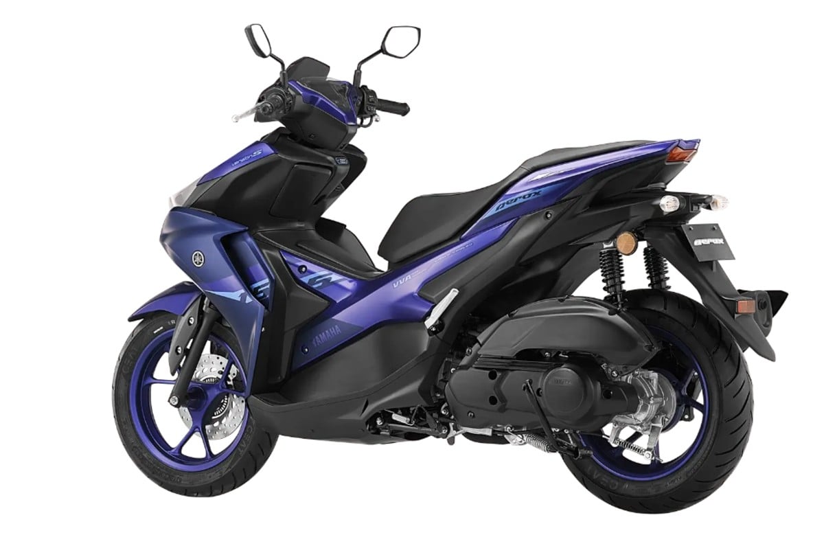 Yamaha Aerox blue rear left side static in studio