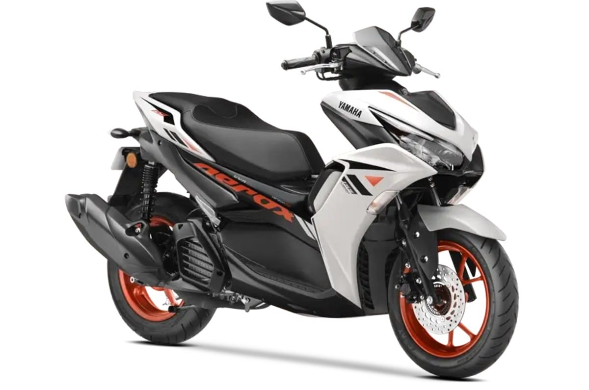 Yamaha Aerox ice fluo vermillion front right side static in studio