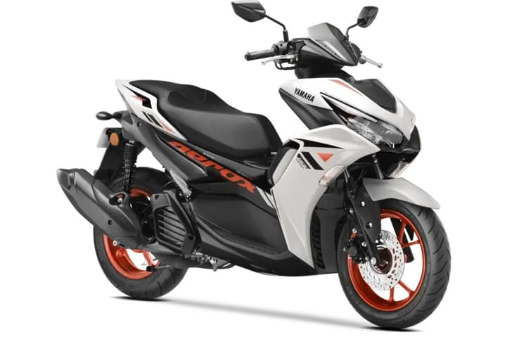 Yamaha Aerox ice fluo vermillion front right side static in studio