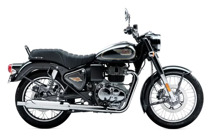 Royal Enfield Bullet 350 standard black right side profile static in studio