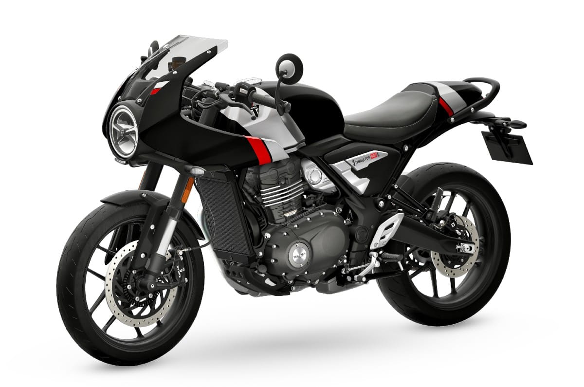 Triumph Thruxton 400 black front left side static image in studio