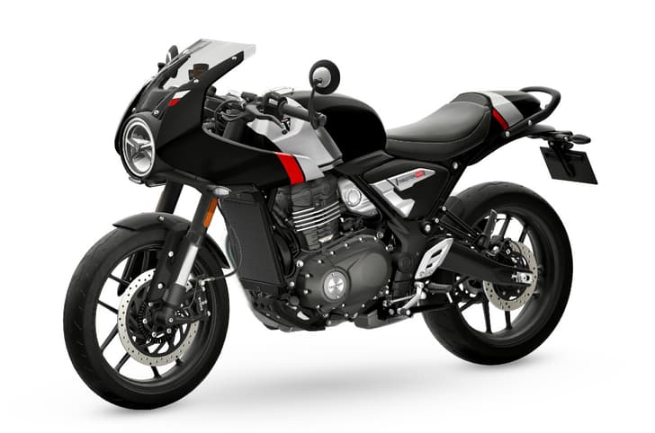 Triumph Thruxton 400 black front left side static image in studio