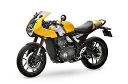 Triumph Thruxton 400 yellow front left side static image in studio