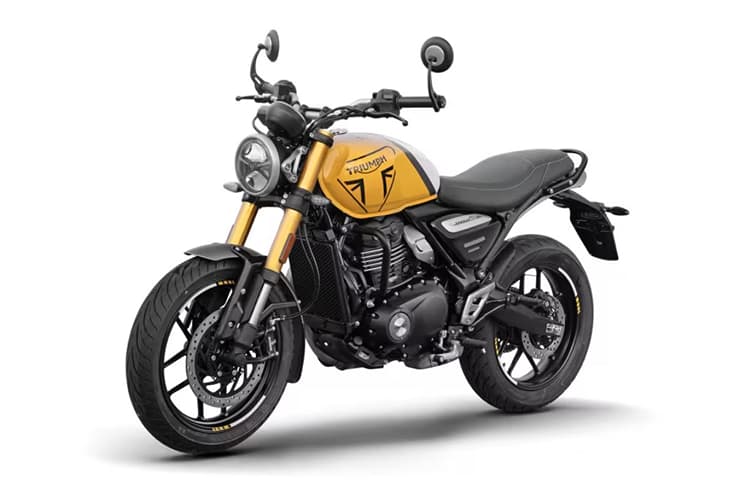 The Speed 400 is priced at Rs 2.34 lakh. Triumph Speed 400 left front three quarter yellow