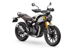 Triumph Scrambler 400 X white colour front three quarter