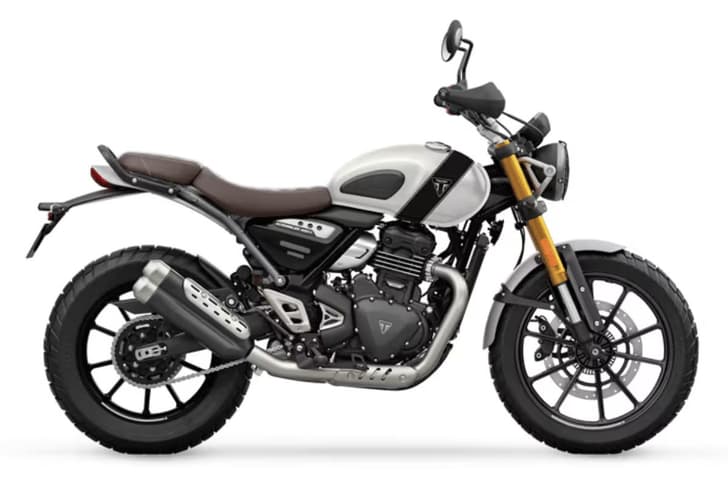 Triumph Scrambler 400 X right side profile white